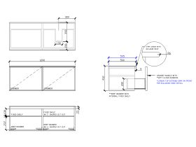 Technical Drawing - ISSY Adorn Above Counter / Semi Inset Wall Hung Vanity Unit with Two Drawers & Internal Shelves with Grande Handle 1200mm x 500mm x 450mm OFFSET RIGHT