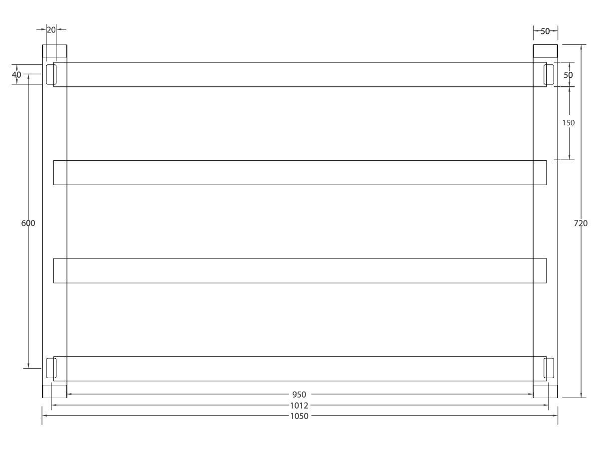 Milli Edge MK2 Heated Towel Rail 1050mm x 720mm Polished Stainless Steel