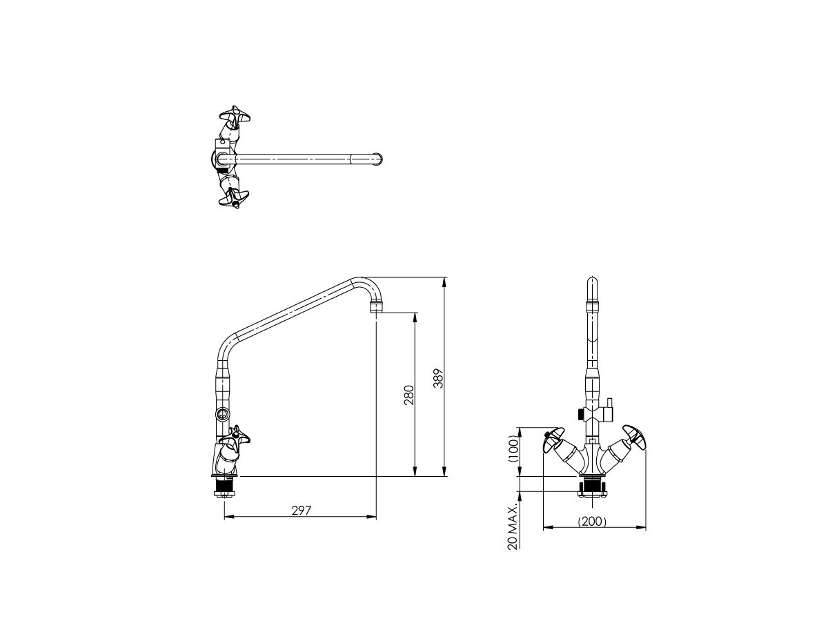 Enware Vandal Proof Dual Mixer Tap with Spout & Diverter (3 Star)