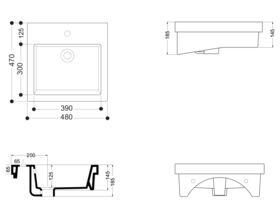 AXA Hox Semi Inset Basin 1 Taphole 470mm White
