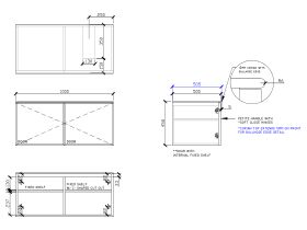 Technical Drawing - ISSY Adorn Above Counter / Semi Inset Wall Hung Vanity Unit with Two Doors & Internal Shelves with Petite Handle 1000mm x 500mm x 450mm OFFSET RIGHT (OPENS BOTH SIDES)