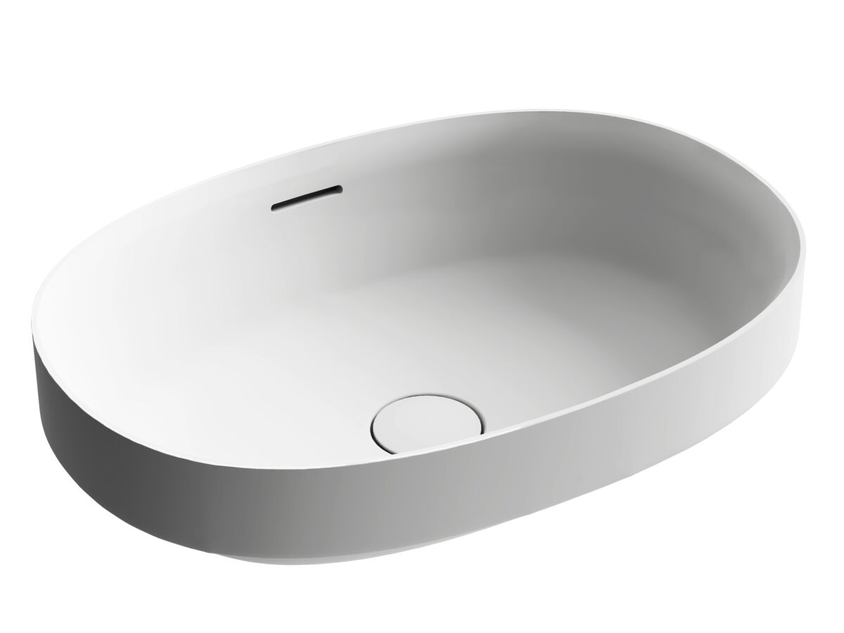 Supporting Image - Kado Lussi Thin Edge Oval Semi Inset Basin with Solid Surface Plug and Waste 500mm