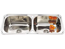 Posh Solus Double Flat Rim Trough with Bypass 1 Taphole 90 Litres Stainless Steel