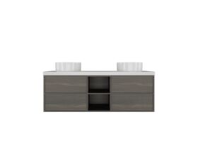 Kado Aspect 1500mm Wall Hung Vanity Unit With Shelf Double Bowl Caesarstone Top