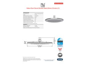 Specification Sheet - Nikles Pearl 250 Round Shower Head Chrome (3 Star)