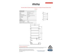 Specification Sheet - Mizu Bloc MK2 550 x 800mm Heated Towel Rail Low Voltage 24V Polished Stainless Steel
