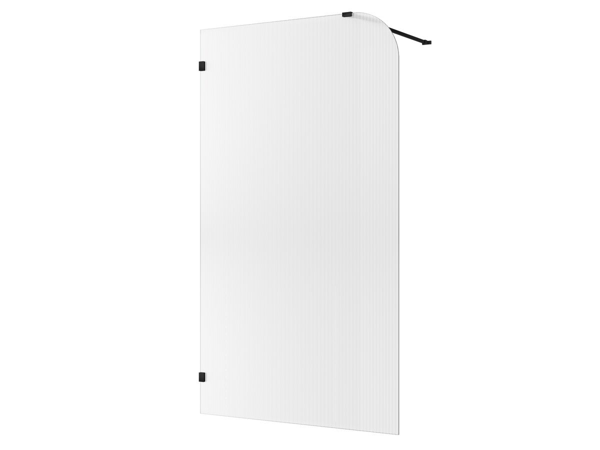 Hero - Kado Lux Frameless Curved Left Fluted Panel with Wall Clips 1200mm Matte Black
