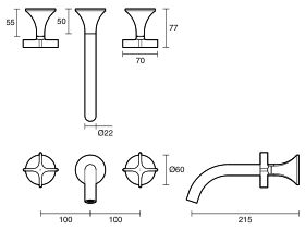 Technical Drawing - Milli Oria Cross Wall Bath Set 215mm (5 Star)