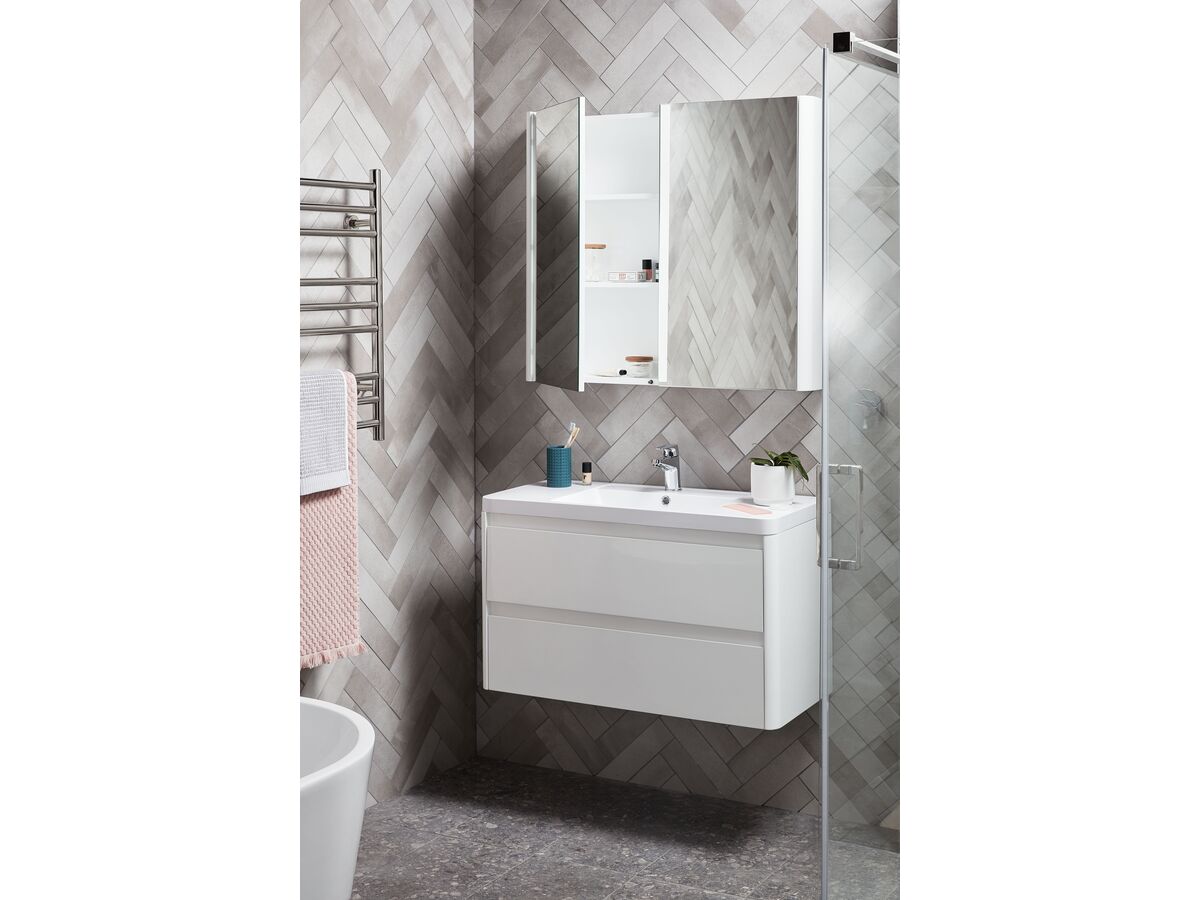 Posh Solus 900mm Mirror 2 Doors White from Reece