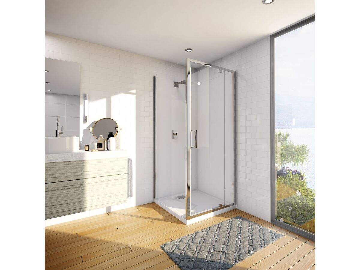 Posh Bristol Shower System with Rear Outlet 900mm x 900mm White & Chrome