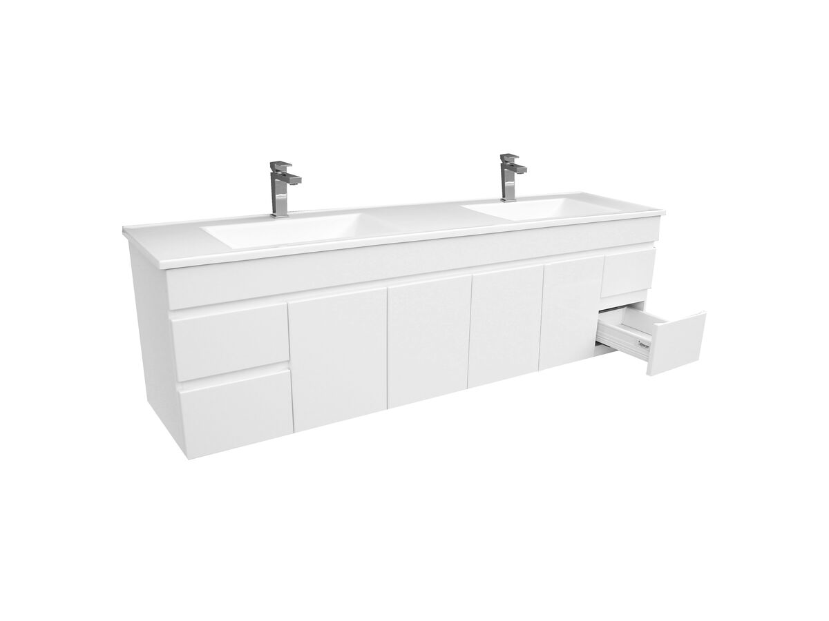 Espire 1800mm Wall Hung Vanity Unit Double Bowl 4 Door 4 Drawers Wave