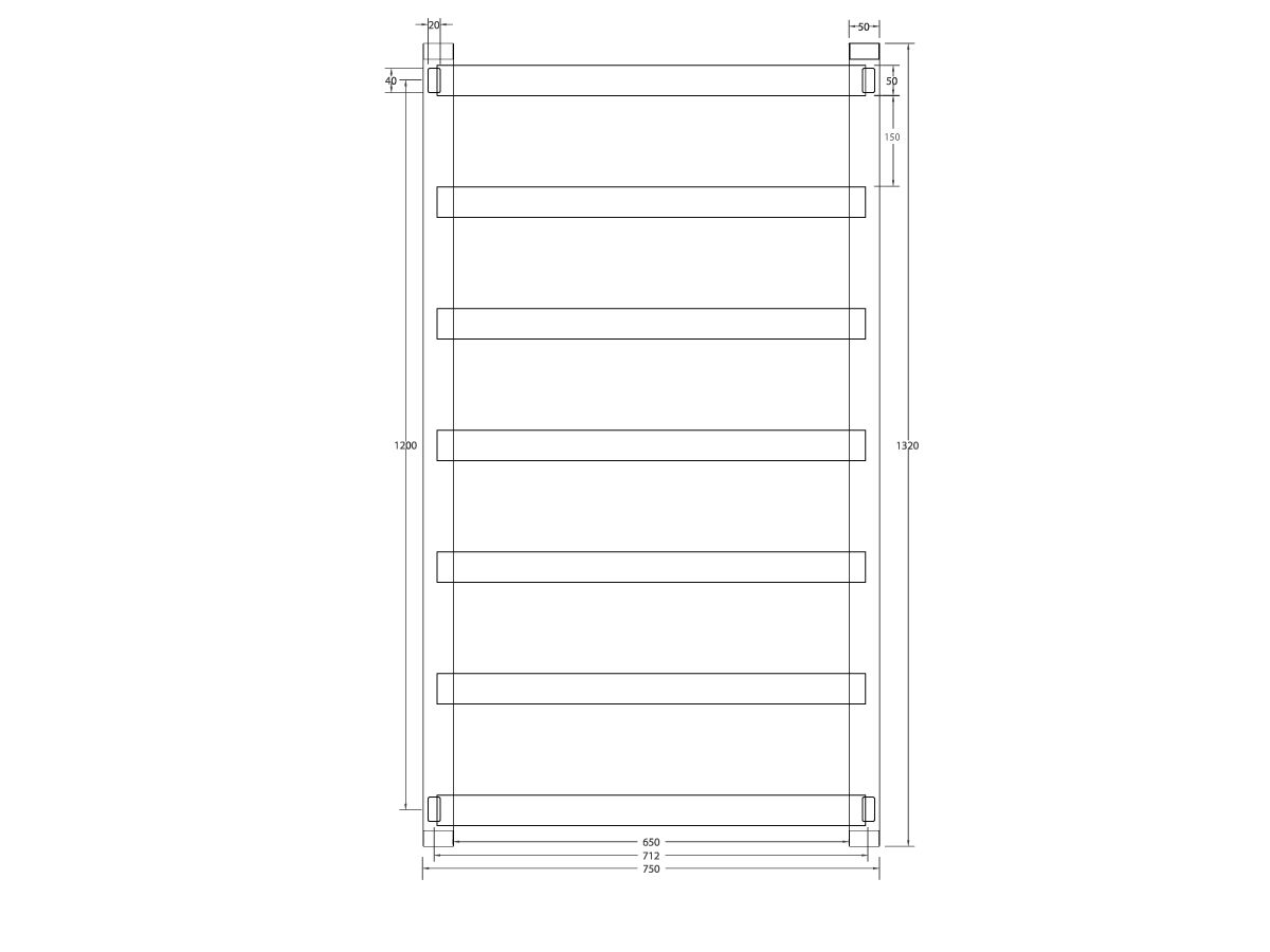 Milli Edge MK2 Heated Towel Rail 750 x 1320mm Polished Stainless Steel