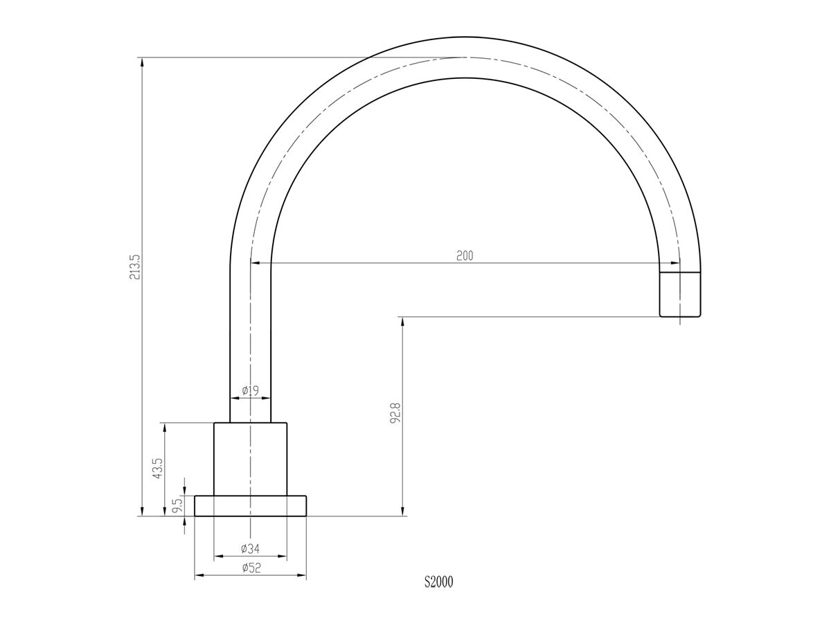Gentec Hob Spout Goose Neck Swivel 200 Chrome Plated