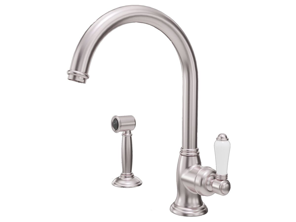 Nicolazzi Adore Gooseneck Sink Mixer Tap with Pull Out Spray Satin ...