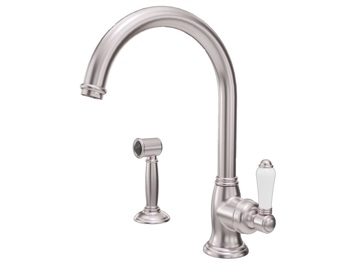 Nicolazzi Adore Gooseneck Sink Mixer Tap with Pull Out Spray Satin