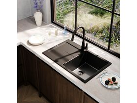 Memo Freya Single Bowl Sink 1 Taphole Right Hand Bowl with Drainer Granite Black