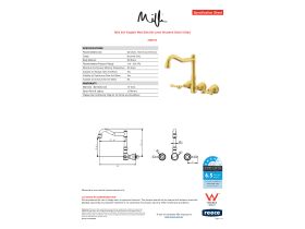 Specification Sheet - Milli Voir English Wall Sink Set Lever Brushed Gold (4 Star)