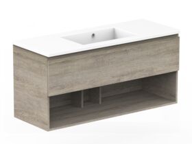 Posh Domaine Open Shelf All-Drawer 1200mm Single Bowl Basin Wall Hung Vanity Cast Marble Top