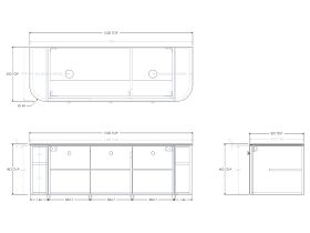 Technical Drawing - Kado Era 12mm Durasein Top Double Curve All Door 1500mm Wall Hung Vanity with Double Basin