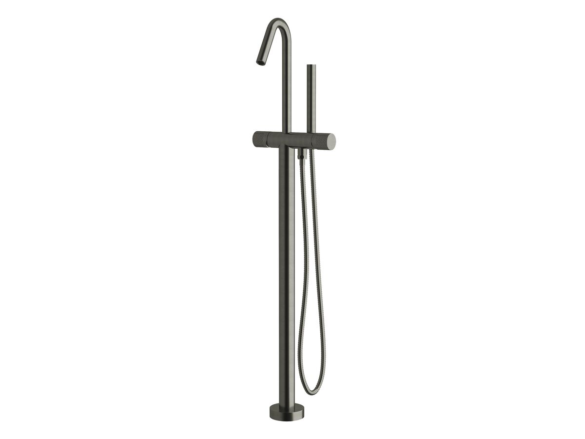 Milli Pure Floor Mounted Bath Mixer Tap with Handshower and Diamond Textured Handle Trimset PVD Brushed Gunmetal (3 Star)