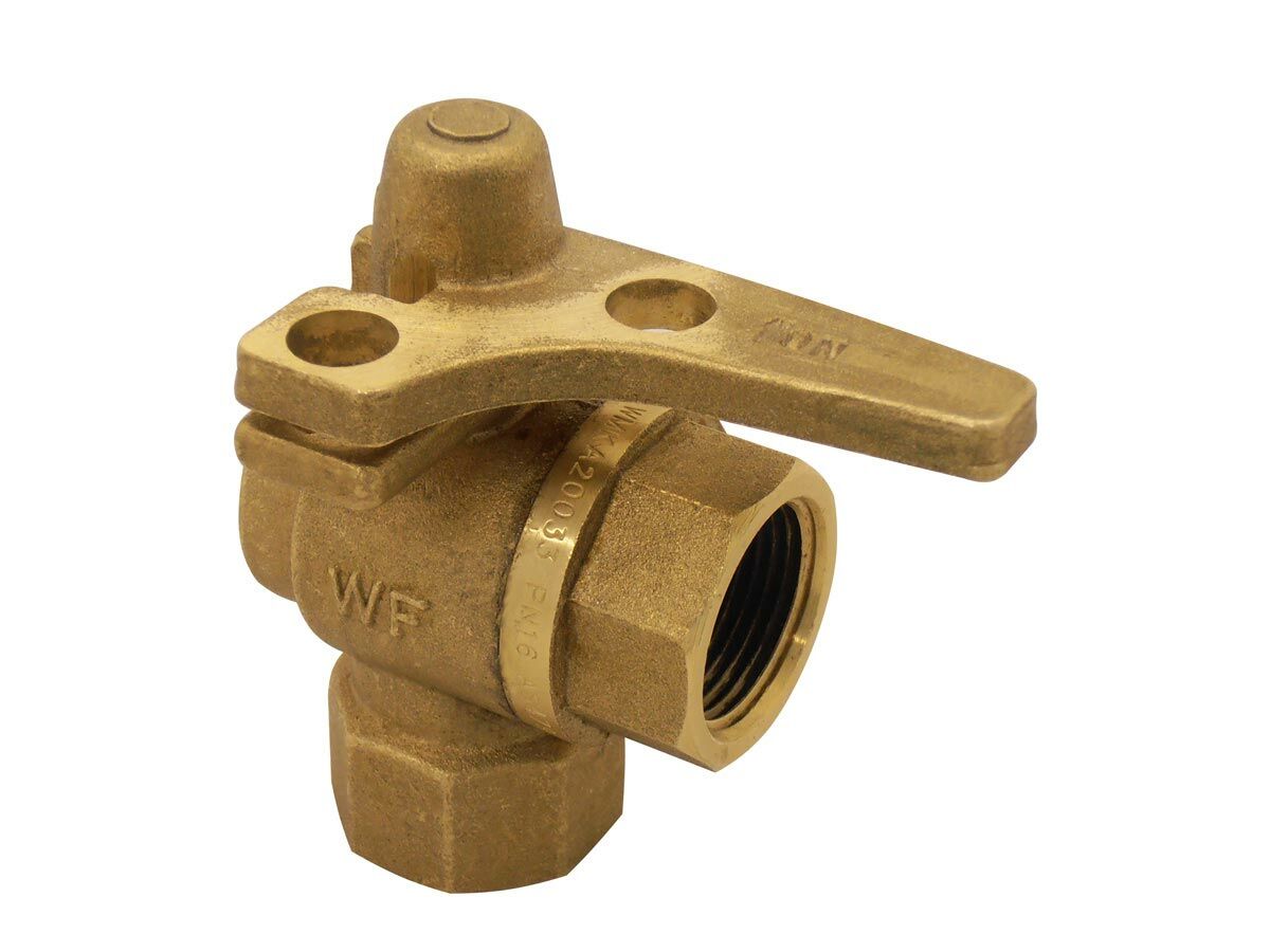 Meter Stop Right Angle Ball Valve Lockable 20mm Female x 20mm Comp from