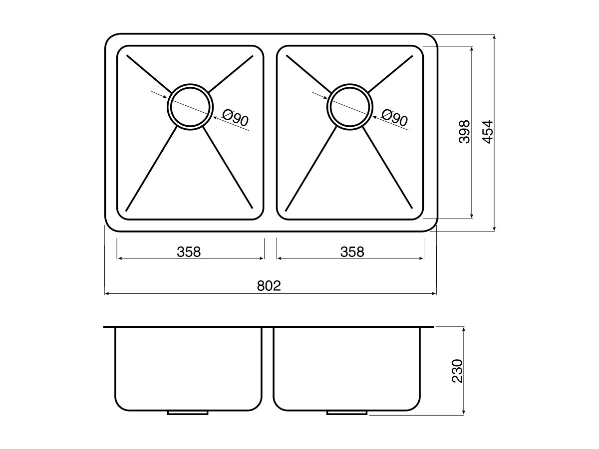 AFA Cubeline Double Bowl Undermount Sink 802mm Stainless Steel