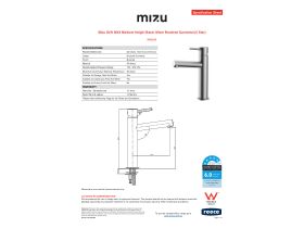 Specification Sheet - Mizu Drift MK2 Medium Height Basin Mixer Brushed Gunmetal (5 Star)