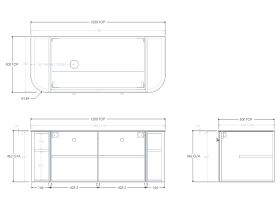 Technical Drawing - Kado Era 12mm Durasein Top Double Curve All Door 1200mm Wall Hung Vanity with Left Hand Basin