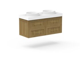 Kado Lux Drawer Vanity Unit Wall Hung 1200 Double Bowl Statement Top 4 Drawers (No Basin)