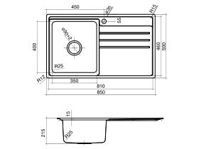 Mizu Geometric Single Bowl Inset Sink Left Hand Bowl 1 Taphole 850mm Stainless Steel