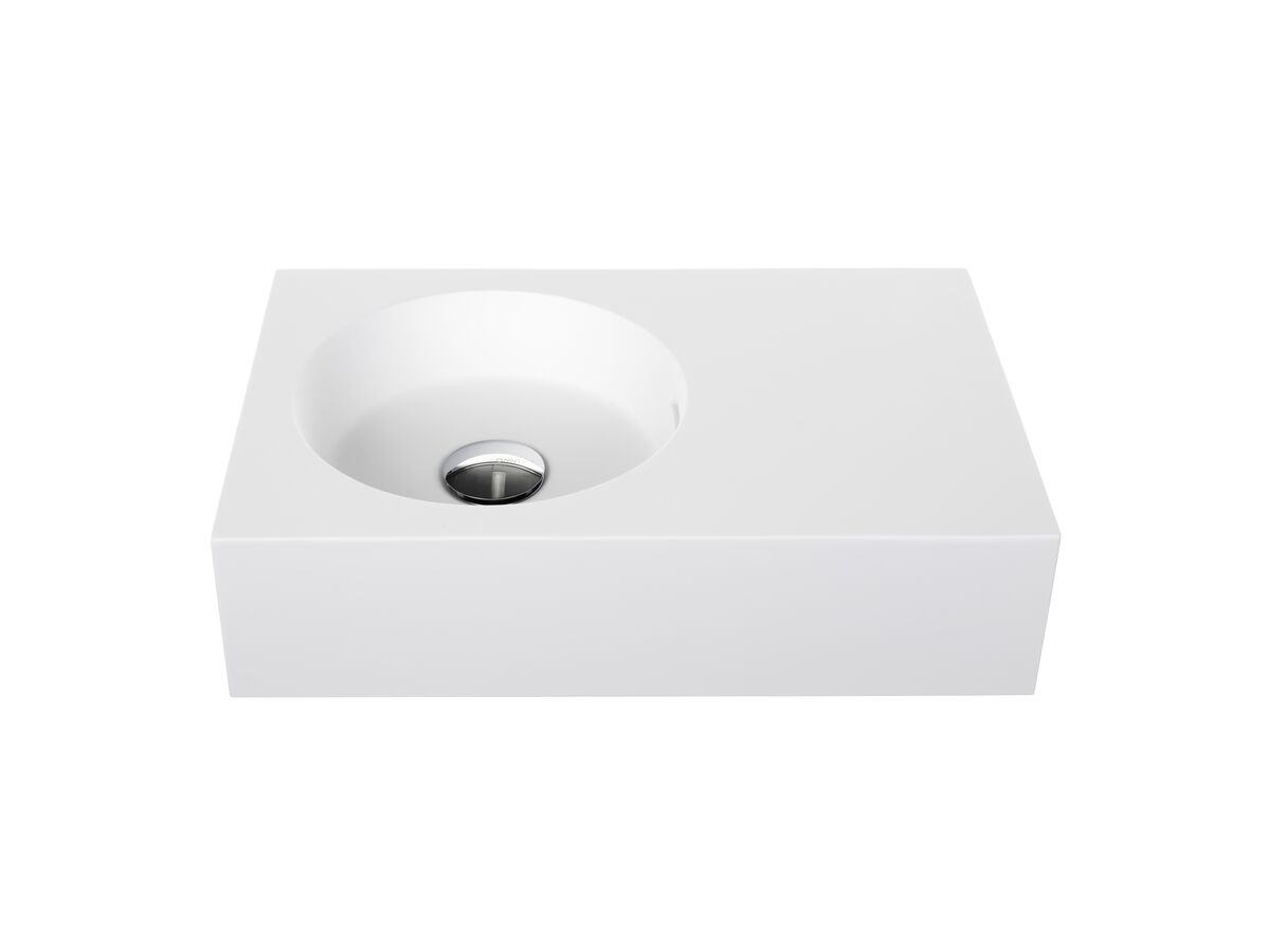 Omvivo Neo Mini Solid Surface Wall Basin Left Hand Bowl No Taphole 470mm White