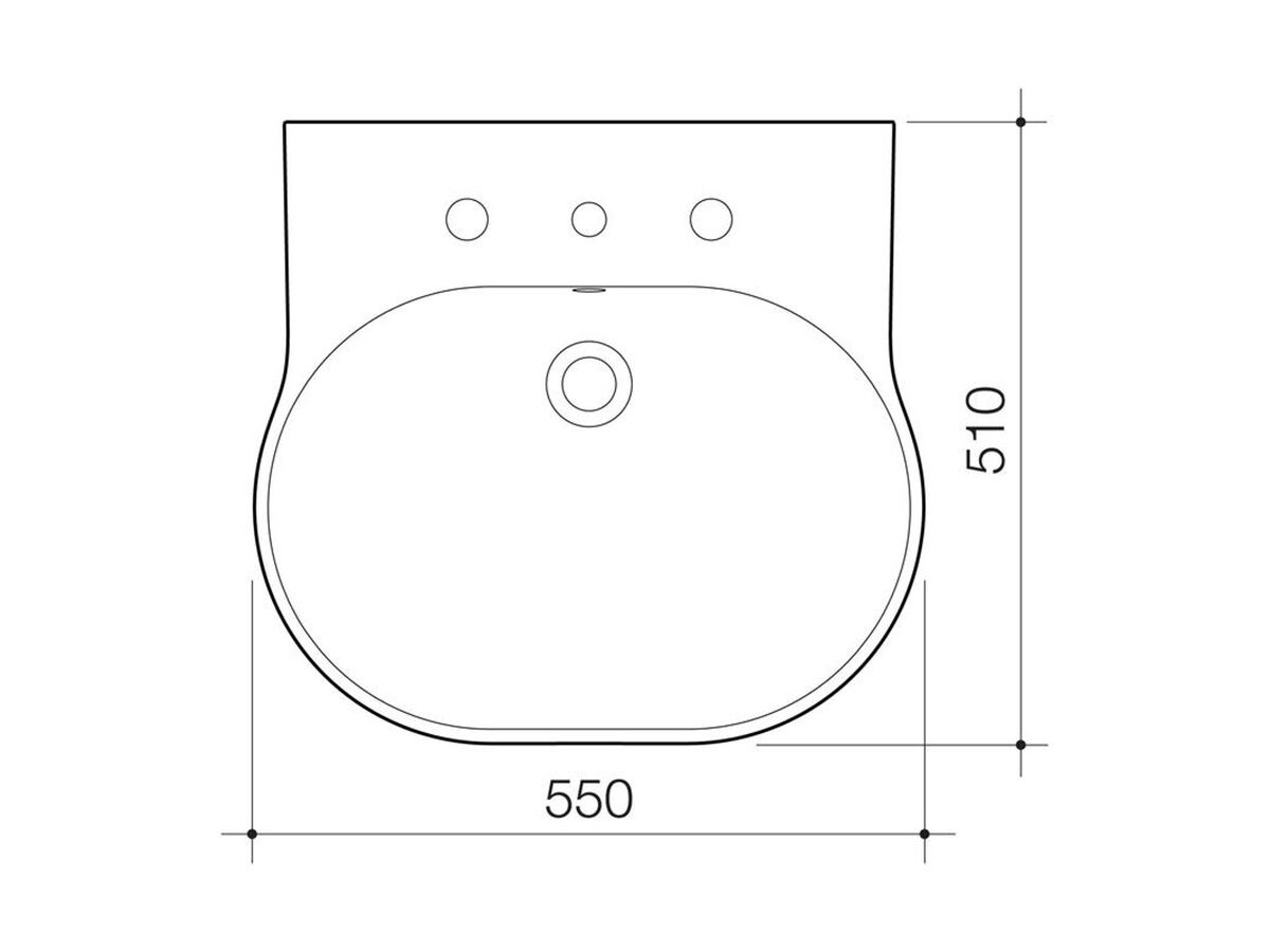 Opal Sole Semi Recessed Basin 3 Tap Hole 550mm White