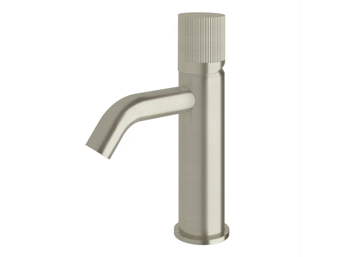 Milli Pure Basin Mixer Tap Curved Spout with Linear Textured Handle Brushed Nickel (5 Star)