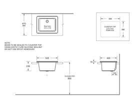 Lab Sink Self Rimming no Taphole 520X420 White