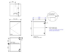 Technical Drawing - ISSY Adorn Undermount Wall Hung Vanity Unit with One Door & Internal Shelf with Petite Handle 501-600mm x 550mm x 650mm CENTER (RIGHT)
