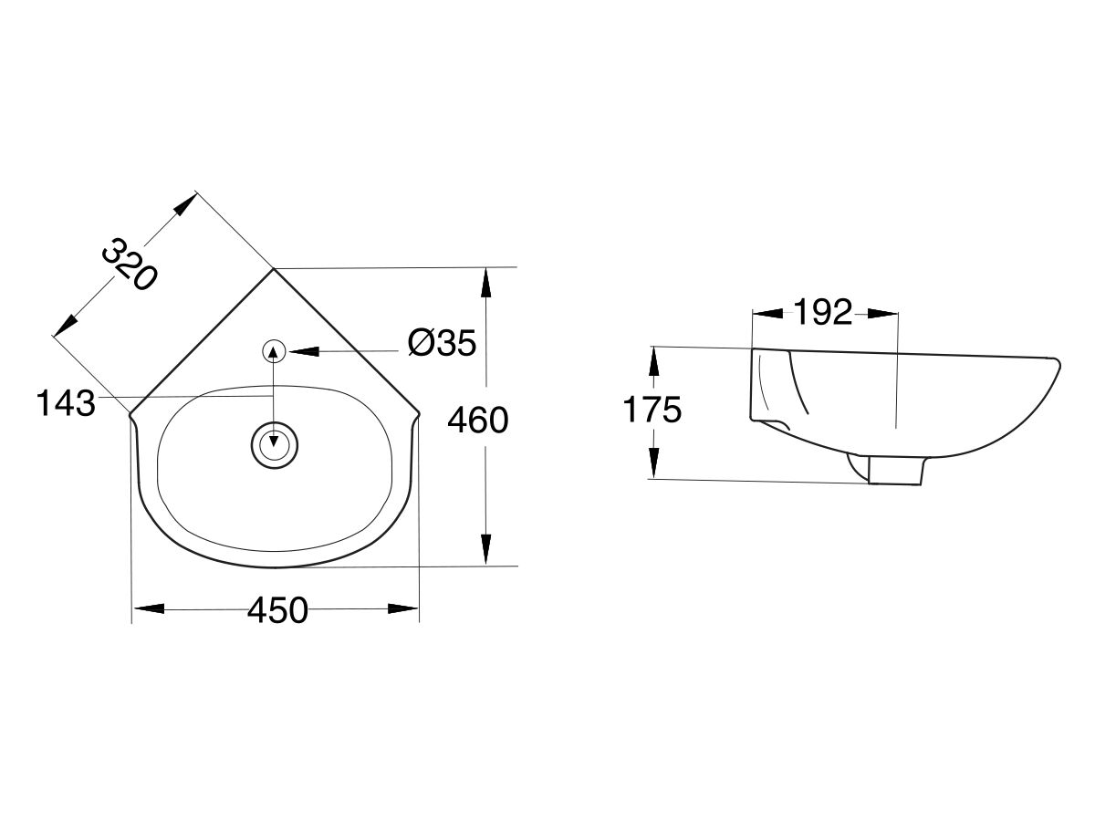 American Standard Studio Corner Wall Basin 1 Taphole with Fixing Kit