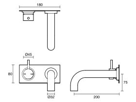 Scala 32mm Curved Wall Basin Mixer Tap System Left Hand Mixer Tap 200mm Outlet