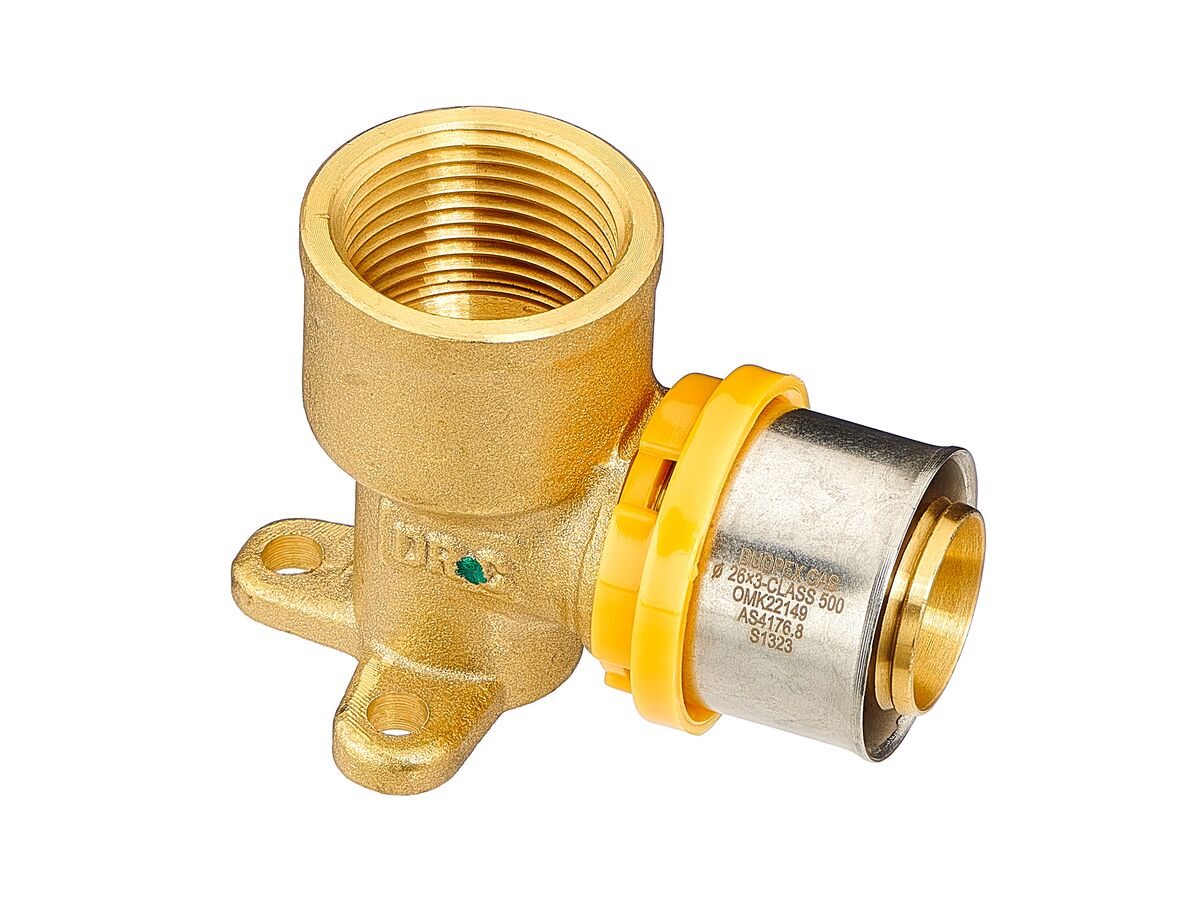 Duopex Gas Crimp Female Elbow Lugged 20mm x 3/4" from Reece