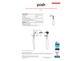 Specification Sheet - Posh Domaine Short Twin Shower with Water Inlet Wall Bracket Matte Black (3 Star)
