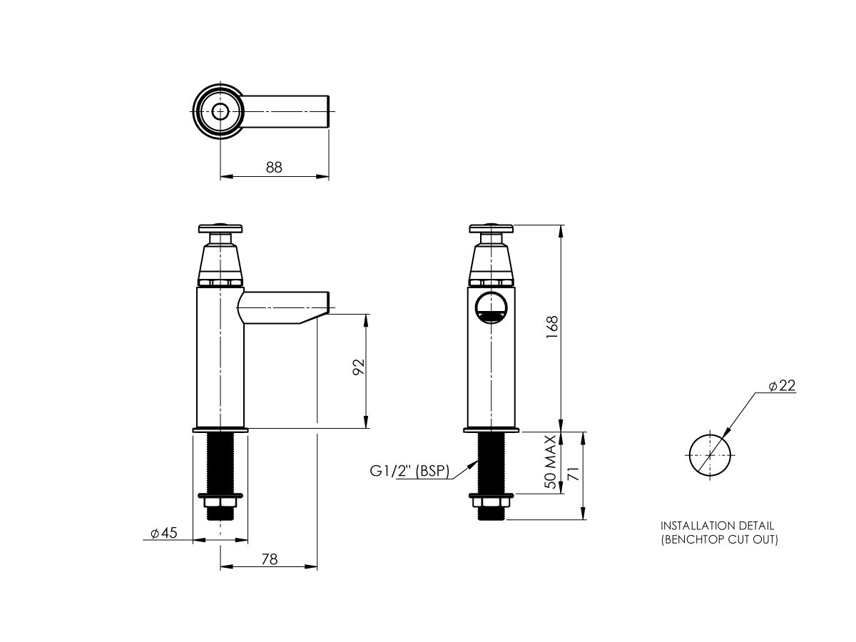 Enware Hob Mounted Bottle Filler - Push Button Activation