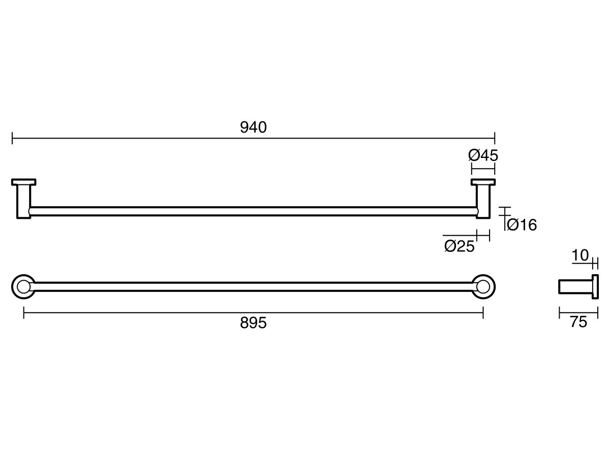 Sussex Scala Single Towel Rail 900mm Chrome from Reece