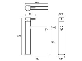 Technical Drawing - Scala Extended Basin Mixer Tap with 150mm Outlet