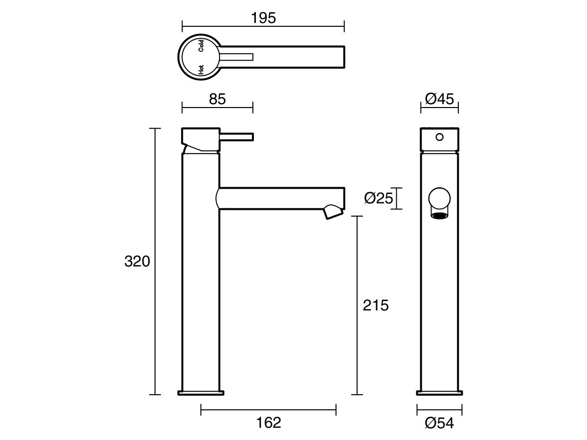 Sussex Scala Extended Basin Mixer Tap with 150mm Outlet LUX PVD Brushed