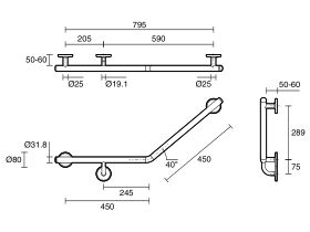 Mizu Drift 450 x 450 x 40deg Ambulant Toilet Grab Rail Left Hand