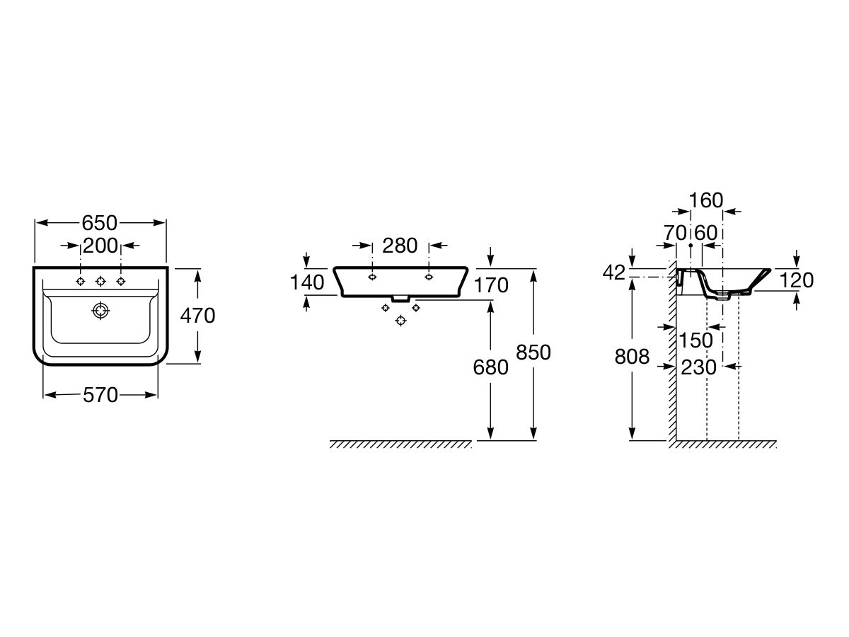 Roca The Gap Wall Basin 1 Taphole 650 x 470mm White