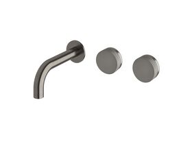 Milli Pure Wall Basin Hostess System 160mm Right Hand with Linear Textured Handles Brushed Gunmetal (3 Star)
