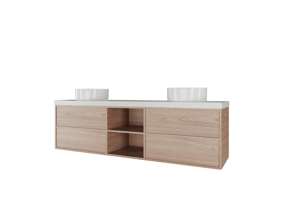 Kado Aspect 1800mm Wall Hung Vanity Unit With Shelf Double Bowl Caesarstone Top