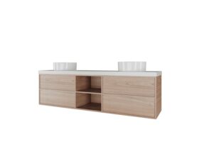 Kado Aspect 1800mm Wall Hung Vanity Unit With Shelf Double Bowl Caesarstone Top