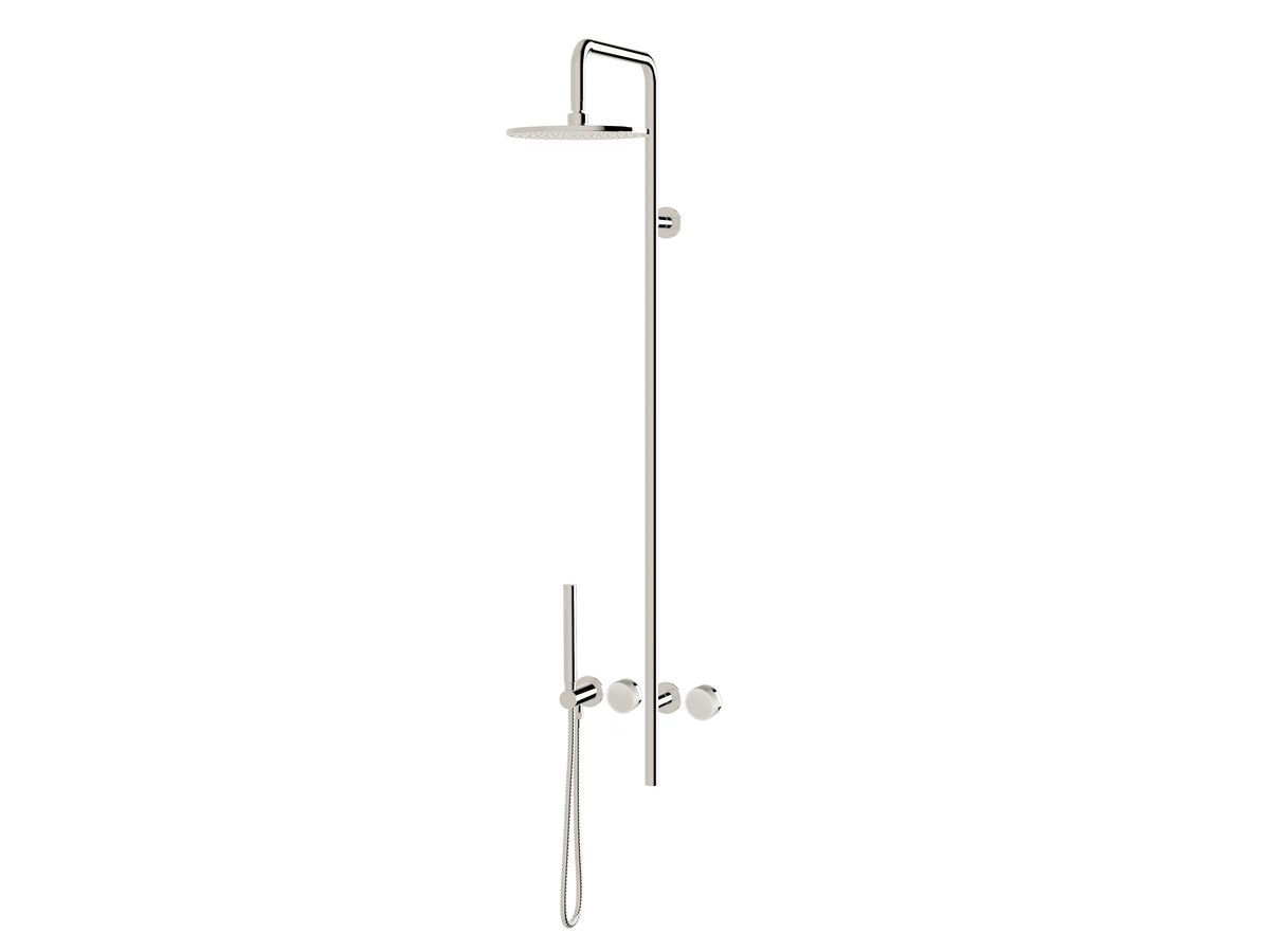 Milli Pure Progressive Shower Mixer Tap Column System with Hand Shower 180mm Right Hand and Linear Textured Handles Chrome (3 Star)