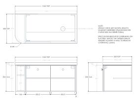 Technical Drawing - Kado Era 50mm Durasein Statement Top Single Curve All Door 1050mm Wall Hung Vanity with Right Hand Basin